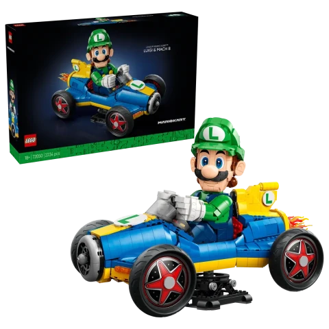 LEGO® SUPER MARIO™ 72050: MARIO KART™ SALE DI LIVELLO CON LUIGI E IL PRIMO SET MACH 8 KART SU LARGA SCALA