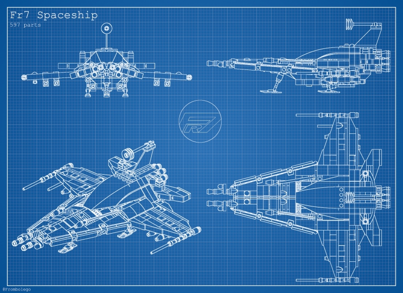 Blueprint dell'astronave neoclassic space Fr7 creato con la tecnica descritta nel tutorial
